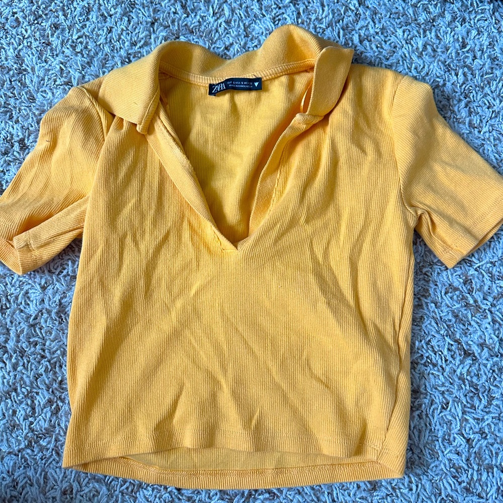 zara orange collared crop top